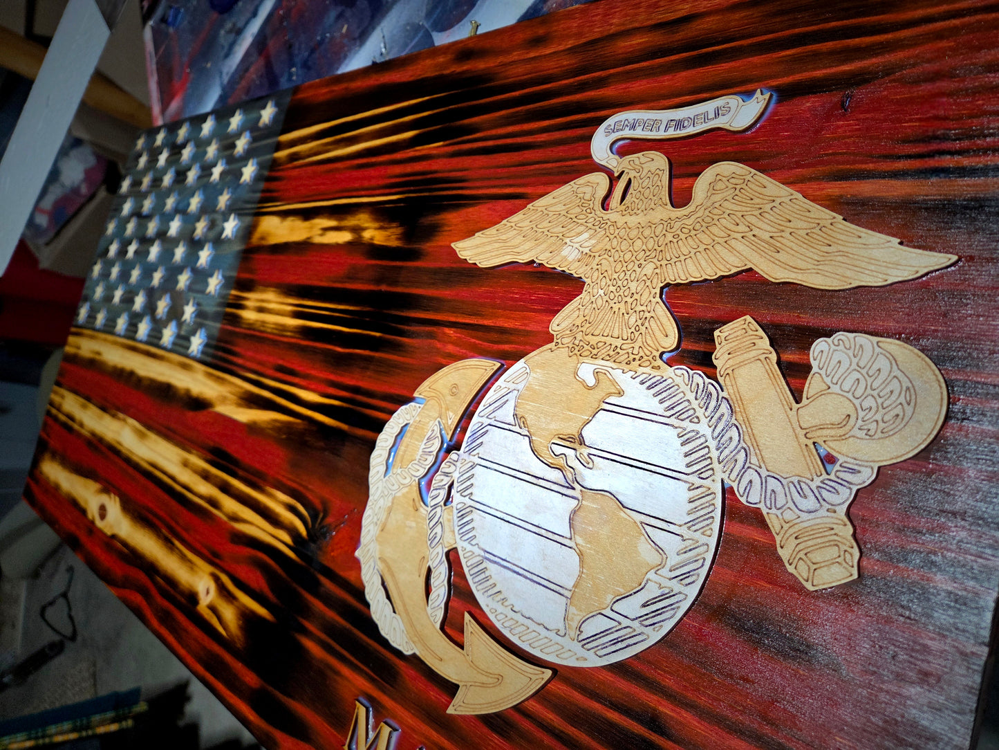 USA Marine EGA wood flag