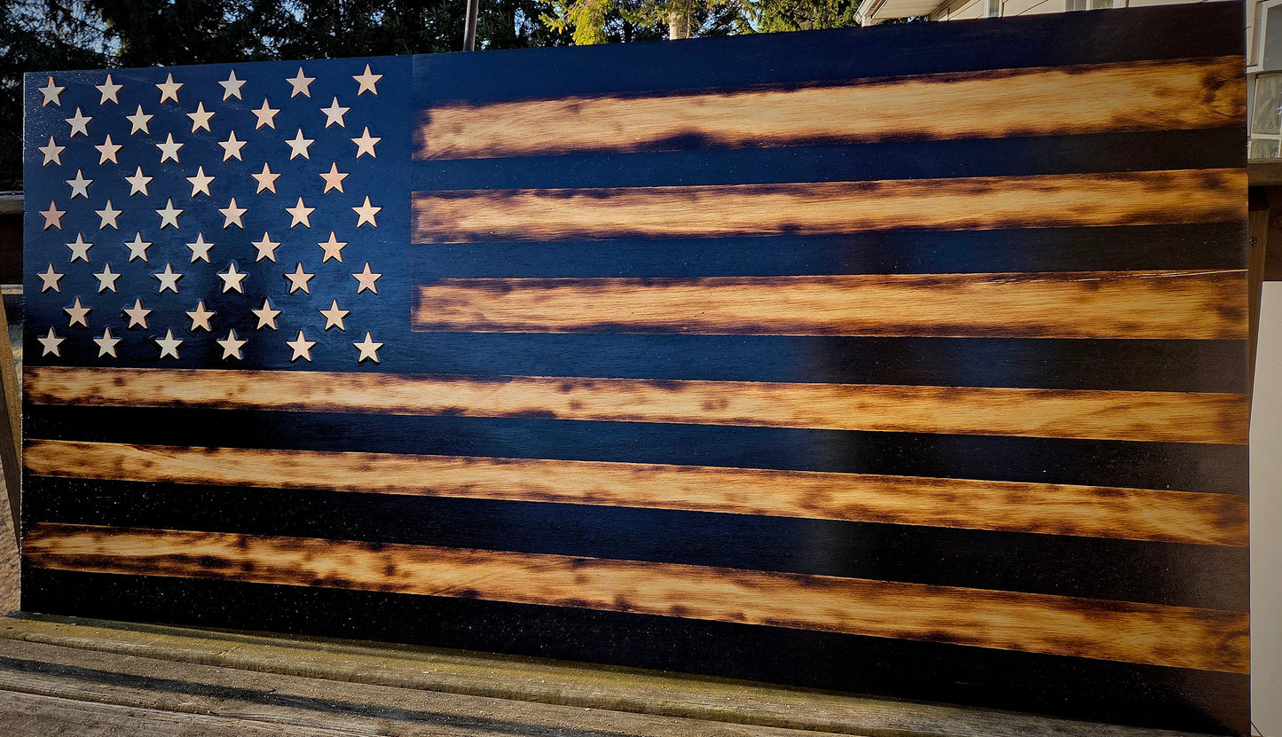Black and tan wood flag