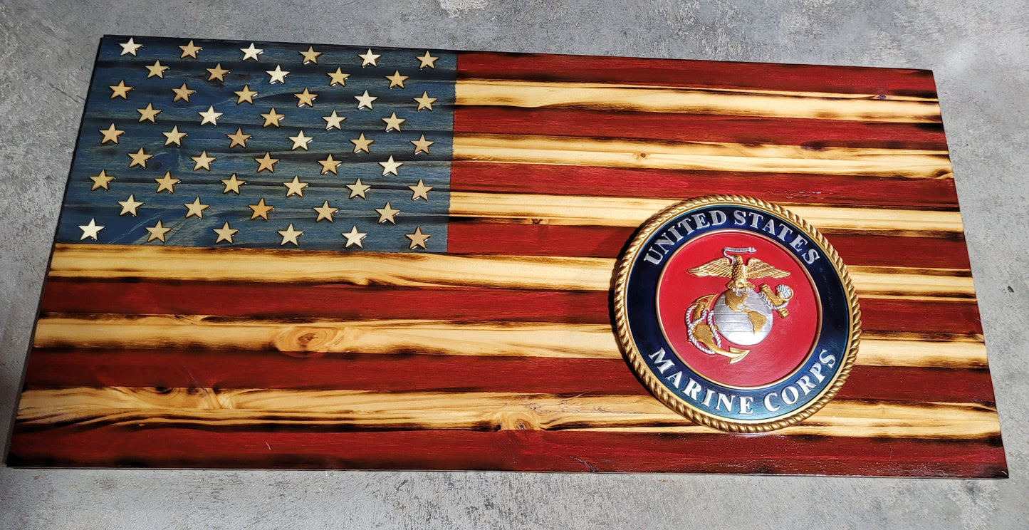 Army/ Marine/ Navy/ Air Force wood flag.