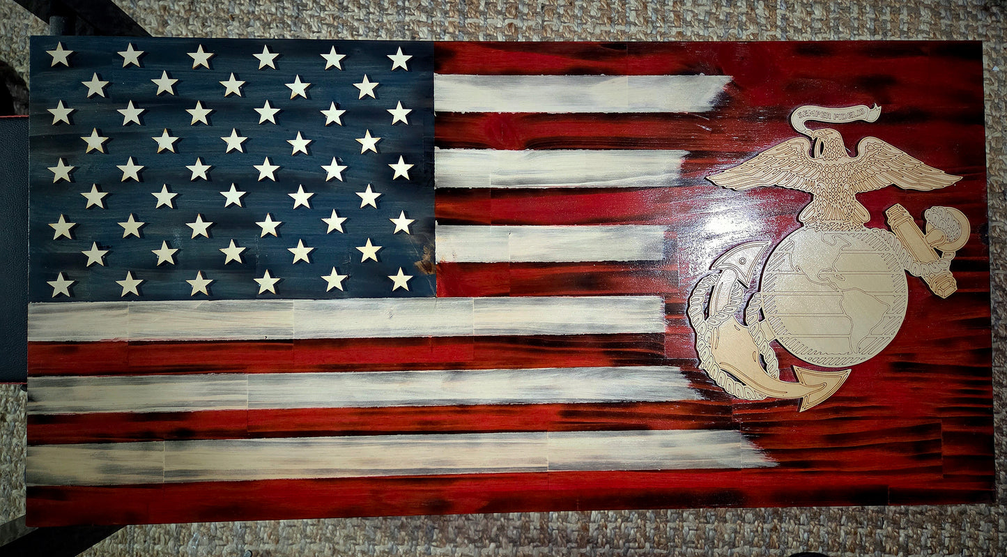 USA Marine EGA wood flag
