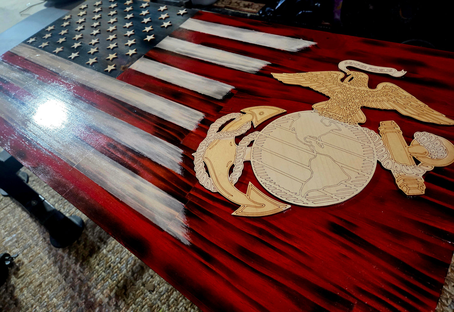 USA Marine EGA wood flag