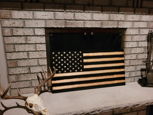 Black and tan wood flag